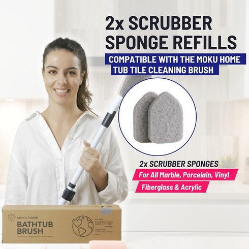 Replacement Scrubber Sponge Head Scrubber Refill for Extendable Tub Tile Shower Scrubber for Cleaning Non-Scratch (2X Scrubber Sponge Gray) by Moku Home