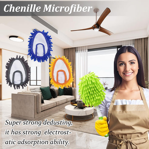 Microfiber Duster for Cleaning, Hand Washable with 4 pcs Replaceable Microfiber Head for Home Use
