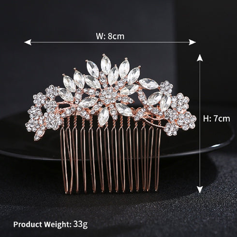 Rose Gold Clear Crystal Bridal Wedding Hair Comb, Headpiece Hair Pins