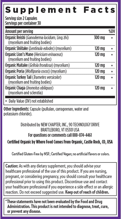 Immune 60 New Chapter Support Reishi & Shiitake Mushroom Blend with Organic Reishi Mushroom, Vegan + Non-GMO, Nootropic