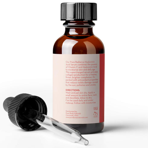 Pure Body Naturals Hyaluronic Acid Serum for Face - Non-Greasy, Age Defying, with Vitamins C & E