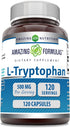 Amazing Formulas L-Tryptophan Amino Acid Supplement, 500 Mg per Serving, 120 Capsules, Non-GMO, Gluten-Free, Made in USA