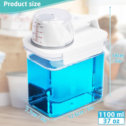 Laundry Detergent Dispenser 2 Pack, 37 oz with 4 Removable Labels, BPA Free & PET Plastic Clear