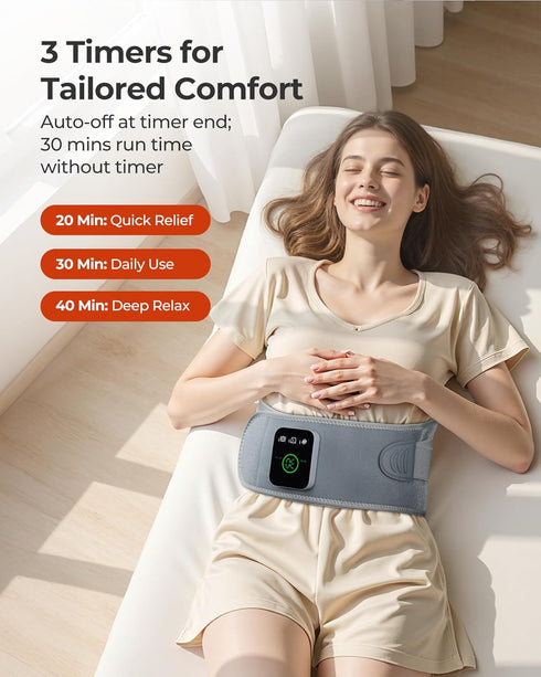 purella 3 3 3 Settings Cordless Heating Massage Pad Customizable Pain Relief with Heat Vibration Timer Wearable