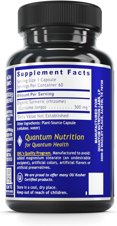QNL Quantum Turmeric - Organic Turmeric Capsules - Digestive & Liver Support Supplement - Vegan Curcumin Supplement - 60 Plant-Source Capsules
