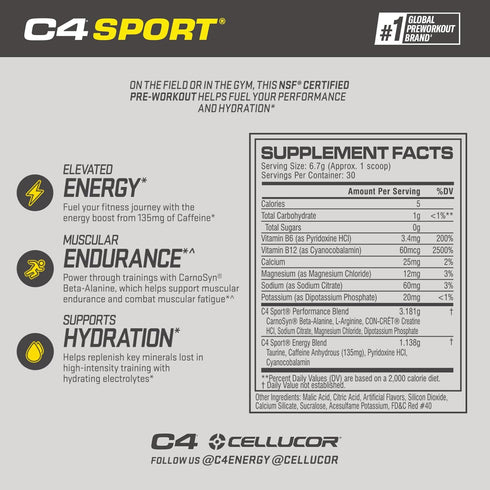 Cellucor C4 Sport Pre Workout Powder, Watermelon Flavor, 30 Servings with Creatine and Caffeine