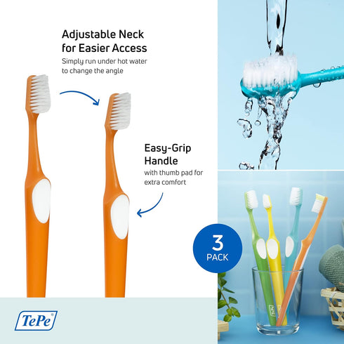 TEPE Supreme Toothbrush, Soft Bristle, Tapered Brush Head for Sensitive Teeth and Gum Care, Adult, 3 Pack