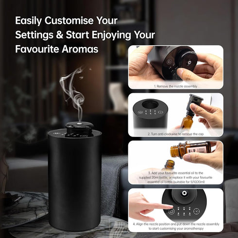 SNAHWGI 5ml/ 10ml/ 20ml 3 Countdown 3 Waterless Essential Oil Diffuser, Battery Operated Mini Scent Air Machine