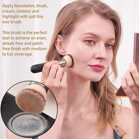 Flat Top Buffing Foundation Makeup Brush, Ultra Soft Dense Kabuki Brush for Liquid, Cream, Powder