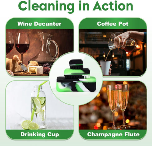 Magnetic Glass Cleaner Kit - Reusable Pipe Cleaning Tool Deep Cleans Hard-to-Reach Stains Two Silicone Brush