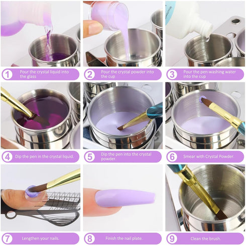 Nail Art Tools, 5pcs Stainless Steel Disinfection Case for Mini Powder & Liquid Set, Compact Manicure Tools