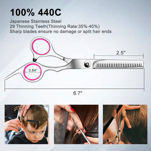Sirabe 9 PCS Professional Hair Cutting Scissors Kit, Thinning Shears Set for Men, Women, Kids, Adults, Pets