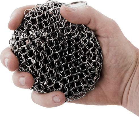 Solo Stove Cast Iron Scrubber, Food Safe, Heat Resistant, Rust Resistant, 304 Stainless Steel Cleaner Chainmail Cast Iron Cleaner, Durable Silicone Center for Pan, Grill, Griddle, Wok Cleaning by Solo Stove