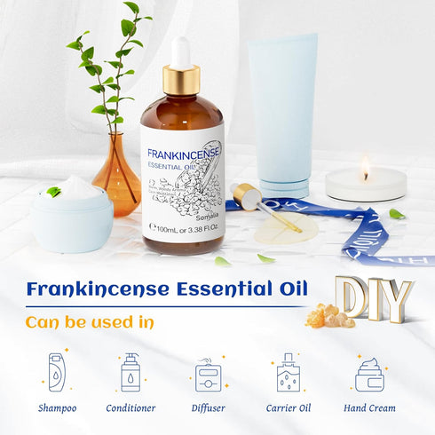 HIQILI 100ML Frankincense Essential Oil, 100% Pure and Natural for Massage and Pain Relief, 3.38 Fl Oz