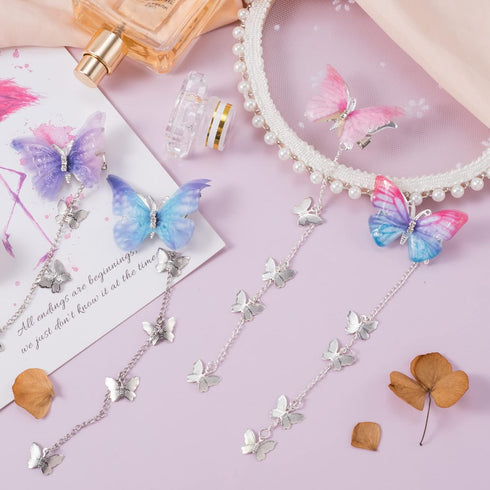 PAGOW 8pcs Cute Butterfly Hair Tassel Clips, Alligator Barrettes for Women Girl (Blue Purple Pink)