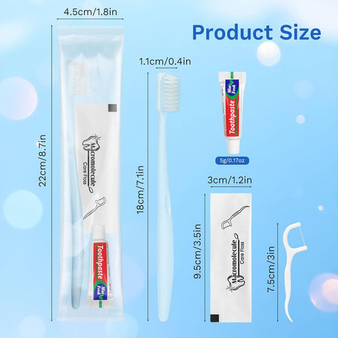 Packaged, (100-PACK) Disposable Toothbrushes with Toothpaste, Travel Toothbrush Kit, Individually Light Blue