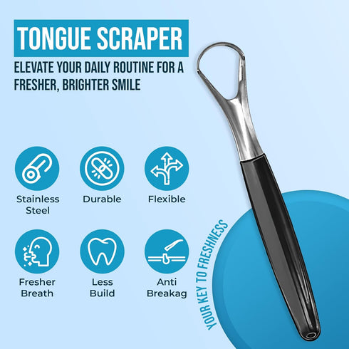 Tongue Cleaner, Stainless Steel Tongue Scraper for Fresh Breath, Black and Red, Small Size