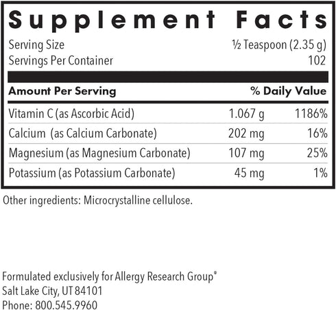 Immune, 240 (8.5 oz) Allergy Research Group - Buffered Vitamin C Powder - Antioxidant, Calcium/Mag/K - g