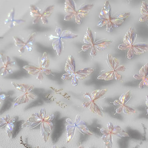 JMEOWIO 3D Embossed Aurora Butterfly Nail Art Stickers, Self-Adhesive 5D Decoration Accessories, 1 Sheet