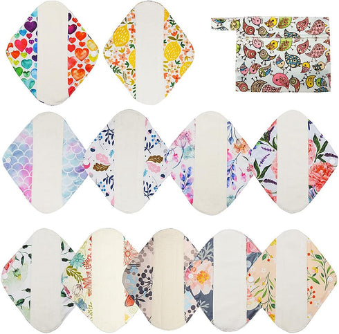 ReUseLife 12 Pieces Cloth Menstrual Pads,Reusable Sanitary Pads,Size 8 inch Panty Liner,Unscented