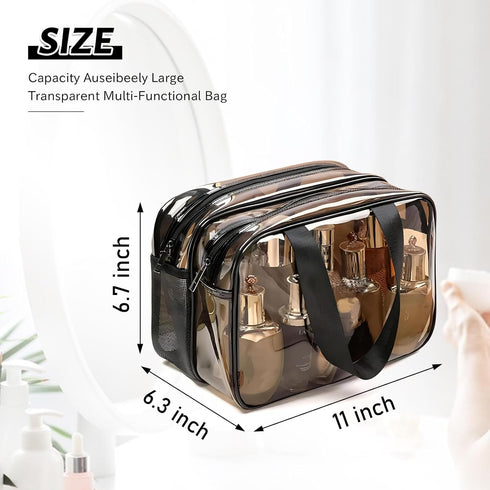 WEISIPU Large Waterproof Clear Travel Bag, Transparent Makeup Bag with Double Zipper - Stylish Black Trim