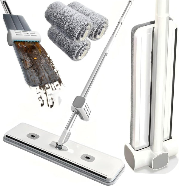 YIMCABDG Hands Free Microfiber Mop with 4 Washable Pads, 61" Stainless Steel Handle,