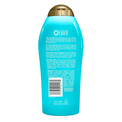 OGX Radiant Glow + Argan Oil of Morocco Body Wash, Moisturizing Gel Cleanser for Dry Skin, 19.5 fl oz