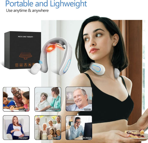 Electric Pulse Neck Massager with Heat for Pain Relief, 10 Modes, 15 Intensities, Cordless Intelligent Massager for