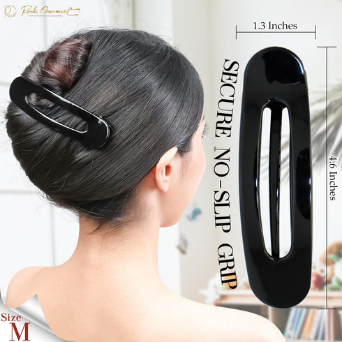 RC ROCHE ORNAMENT 6 Pcs Flat Lay Down Hair Clips - Durable Plastic Side Slide for Women Styling, Medium Black