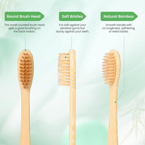 10 Pack Bamboo Toothbrushes with Soft Bristles, Biodegradable BPA Free Eco-Friendly Wooden Organic Toothbrush