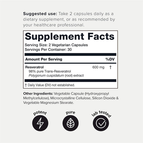 Toniiq Ultra High Purity Resveratrol Capsules - 98% Trans-Resveratrol, 60 Caps Supplement