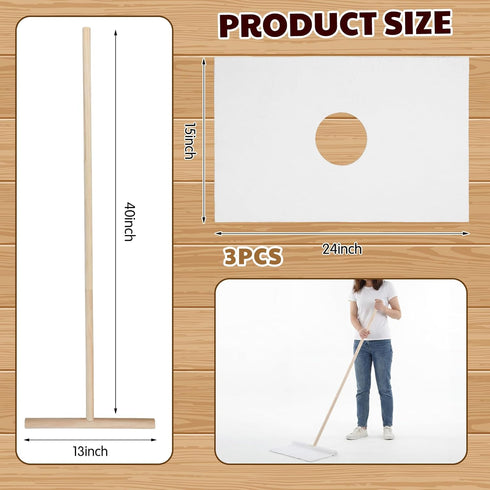 Singhoow Set 40 Inch 3 15 24 Inch Cuban Wood Mop T Stick with Pcs Microfiber Squeegee Mopping Towel Floor Cloth