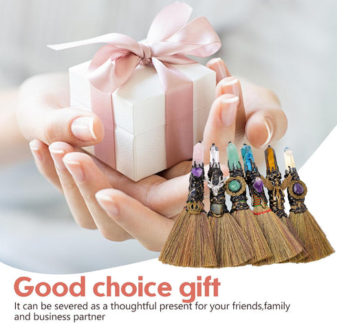 Natural Crystal Broom Magic Sweeper Amethyst Tower Broom Healing Crystal Point Witch Altar Supplies for Crystal Therapy