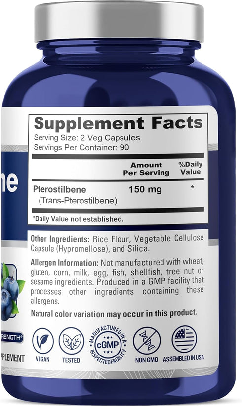 Pterostilbene 150mg 180 NusaPure Veggie Caps (Non-GMO, Vegan)