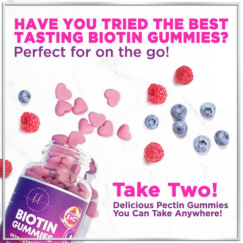 Hair Vitamins Gummy with Biotin 5000 mcg, 60 Non-GMO Gummies for Thicker, Stronger Hair, Skin & Nails