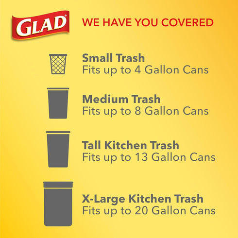 Glad Trash Bags, Medium Drawstring Garbage Bags, 8 Gallon, 26 Count, White, Fragrance Free, Pack May Vary