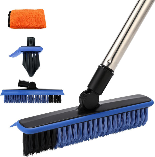 2 in 1 Floor Scrub Brush with 57.8" Long Handle, V-Shaped Corner Brush