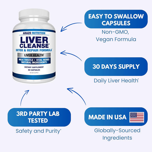 Arazo Nutrition Liver Cleanse Detox & Repair Formula – Milk Thistle Herbal Support Supplement with Silymarin, Beet,
