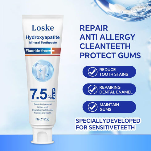 Loske (2) Hydroxyapatite Toothpaste for Stronger Teeth, Natural Remineralization Formula, Fluoride Free Whitening