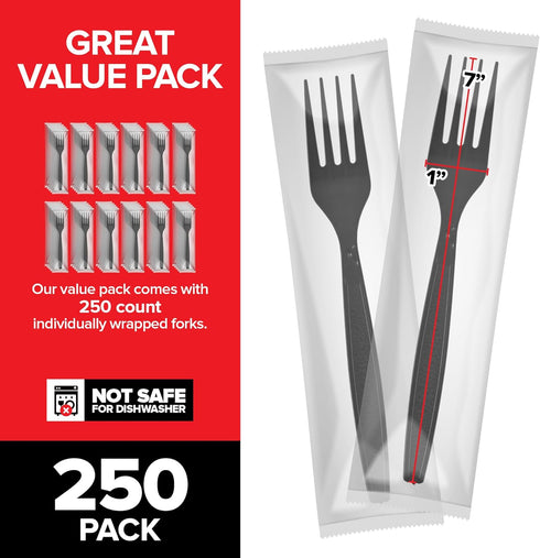 Stock Your Home Individually Wrapped Forks, 250 Count Heavyweight Plastic Forks, Plasticware Disposable Forks Bulk Pack, Individual Wrapped Forks, Heavy Duty Plastic Utensils for Party Supplies by Stock Your Home