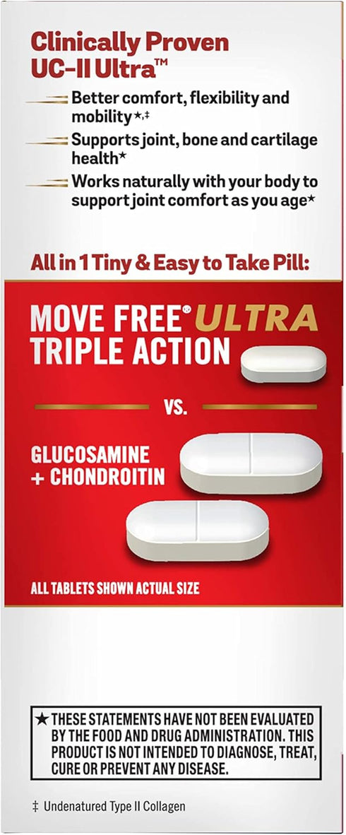 Move Free Ultra Triple Action Joint Support Supplement, 64 Tablets - Type II Collagen, Boron & Hyaluronic Acid