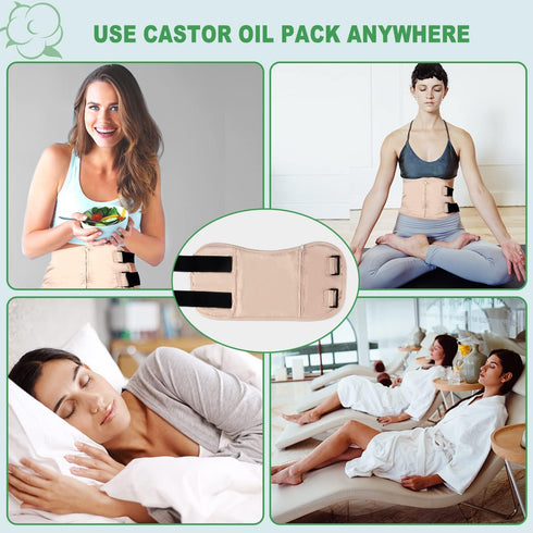 Pack Pack DEROWN Castor Oil Wrap, Less Mess, Organic Cotton & Waterproof PUL, Reusable Massage Kit with Anti Leak