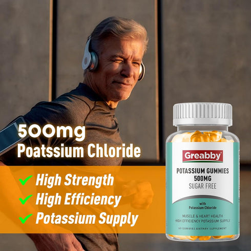 Potassium Gummies 500mg for Adults, 60 Servings, Sugar-Free for Heart Health & Muscle Relief