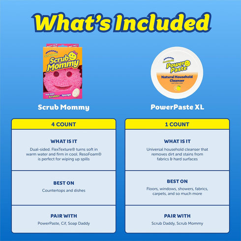 Pack 4 Mommy (5ct) Scrub Daddy Sponges & PowerPaste XL Value - Scrub Multipurpose Dish Sponges & PowerPaste XL