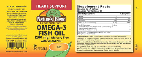 Nature's Blend Omega-3 Fish Oil 1200 mg and Vitamin D3 1000 IU 90 Softgels