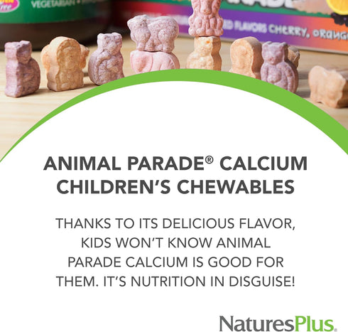 NaturesPlus Animal Parade Calcium, Vanilla Sundae Flavor - 90 Animal-Shaped Chewable Tablets, Promotes Healthy Bones