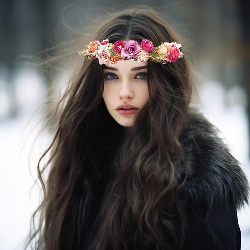 Rose Flower Crown, Bridal Floral Headband, Hair Wreath, Boho Halo for Wedding Party Festival