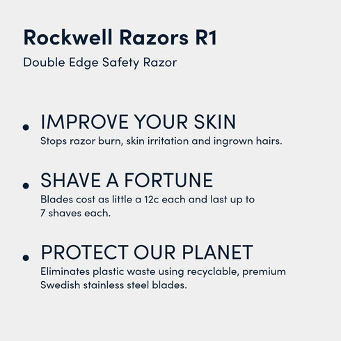 Rockwell Razors R1 Double Edge Safety Razor, White Chrome, Beginner-Friendly with 5 Recyclable Blades