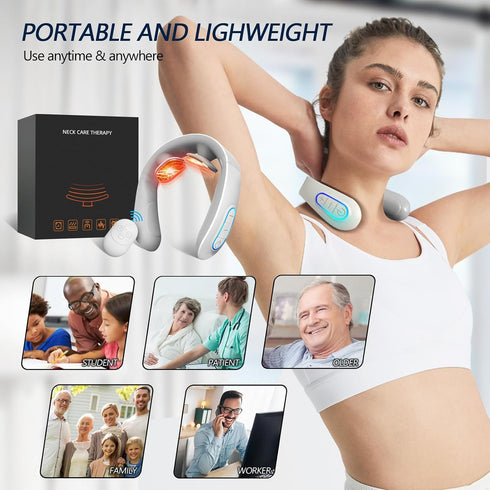 INSHUEY Neck Massager for Pain Relief with Heat Portable Electric Pulse Deep Tissue Trigger Point Cervical Massager