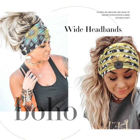 Olbye Wide Boho Headbands, Nonslip Floral Turban Hair Scarfs for Women Girls, Workout Yoga Accessories